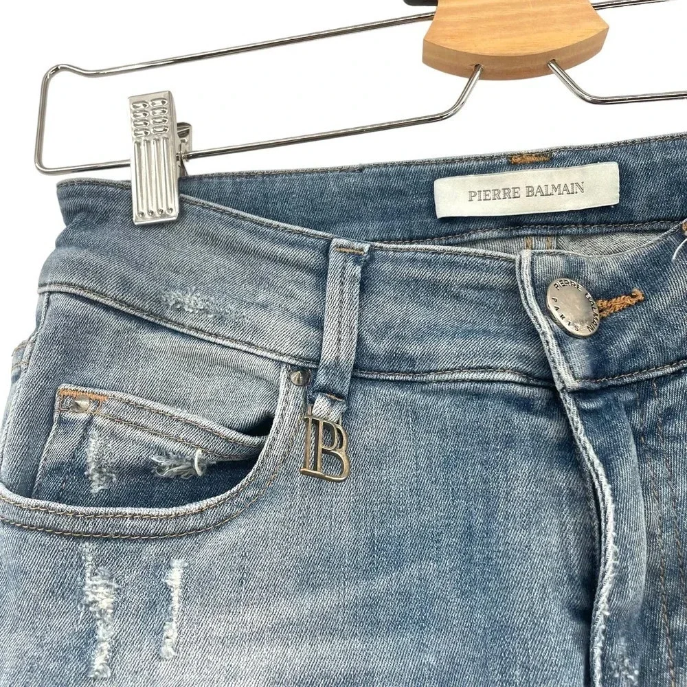 Pierre Balmain Biker Low Rise Skinny Jeans‎ Medium Light Wash Denim Size 25